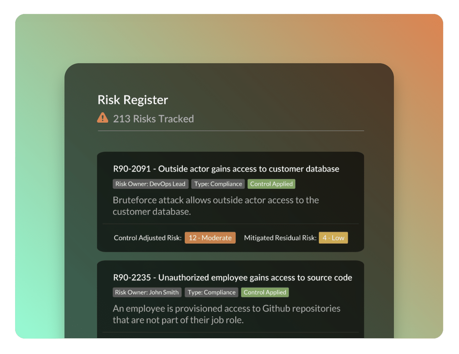 live risk register visual